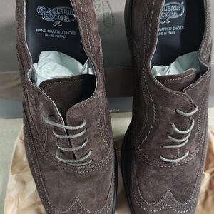 Calzoleria Toscana 5607 Suede Wingtip Men Shoes Made In Italy Vero Cuoio Size 13